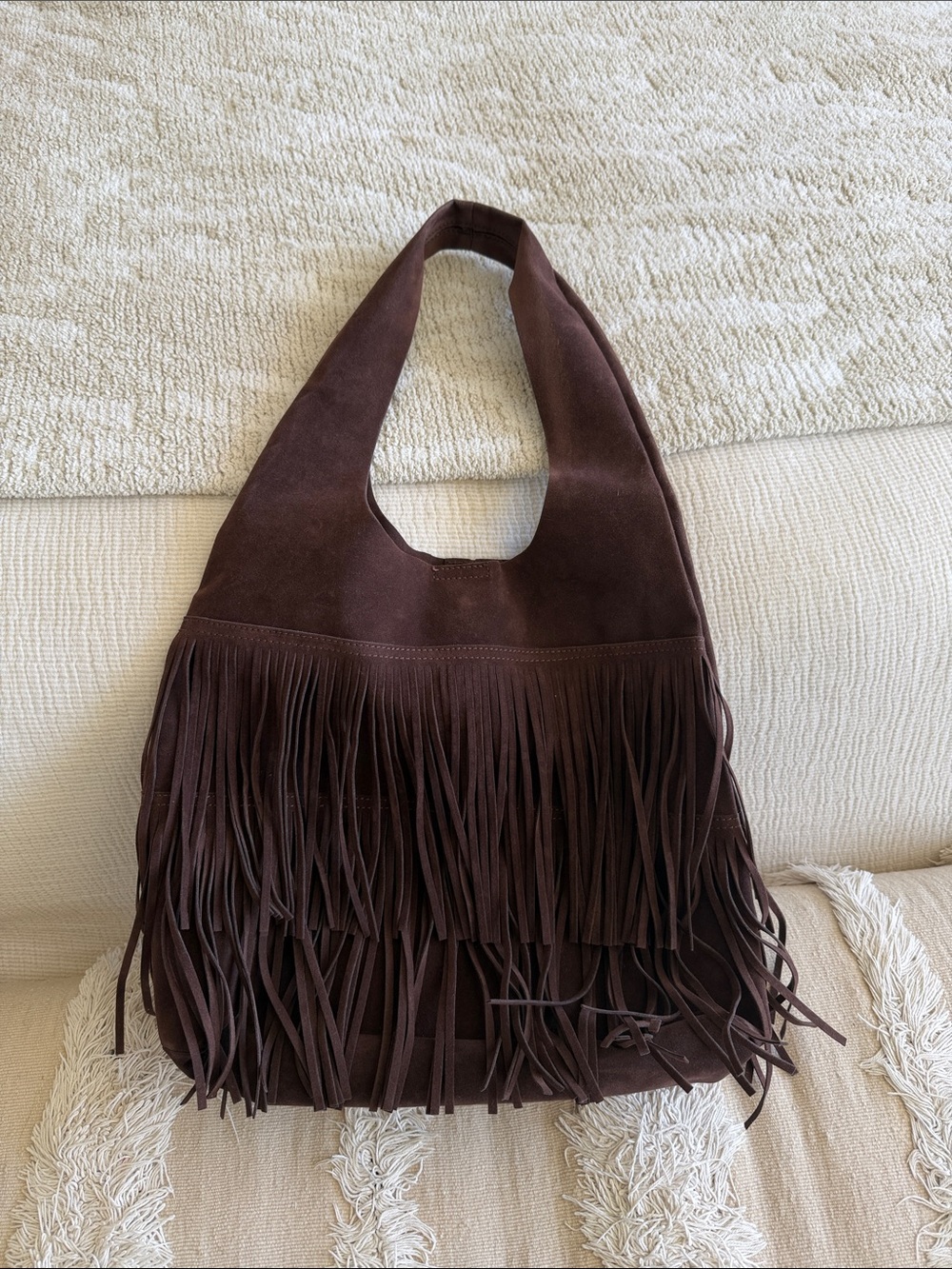 Free People Brown Suede Fringe Hobo Bag